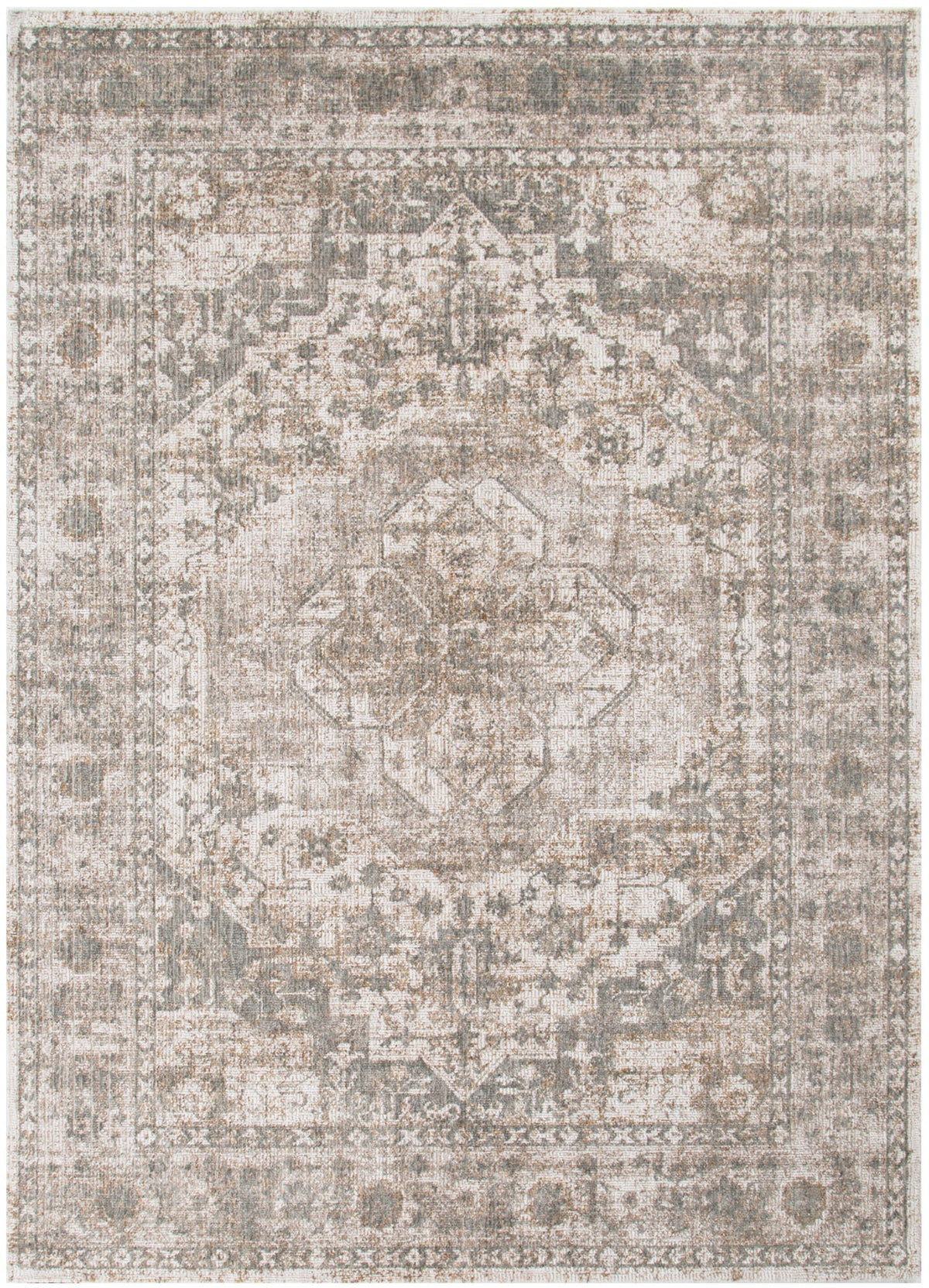 Solenne Cream & Olive Distressed Medallion Vintage Rug - S600 – view 2