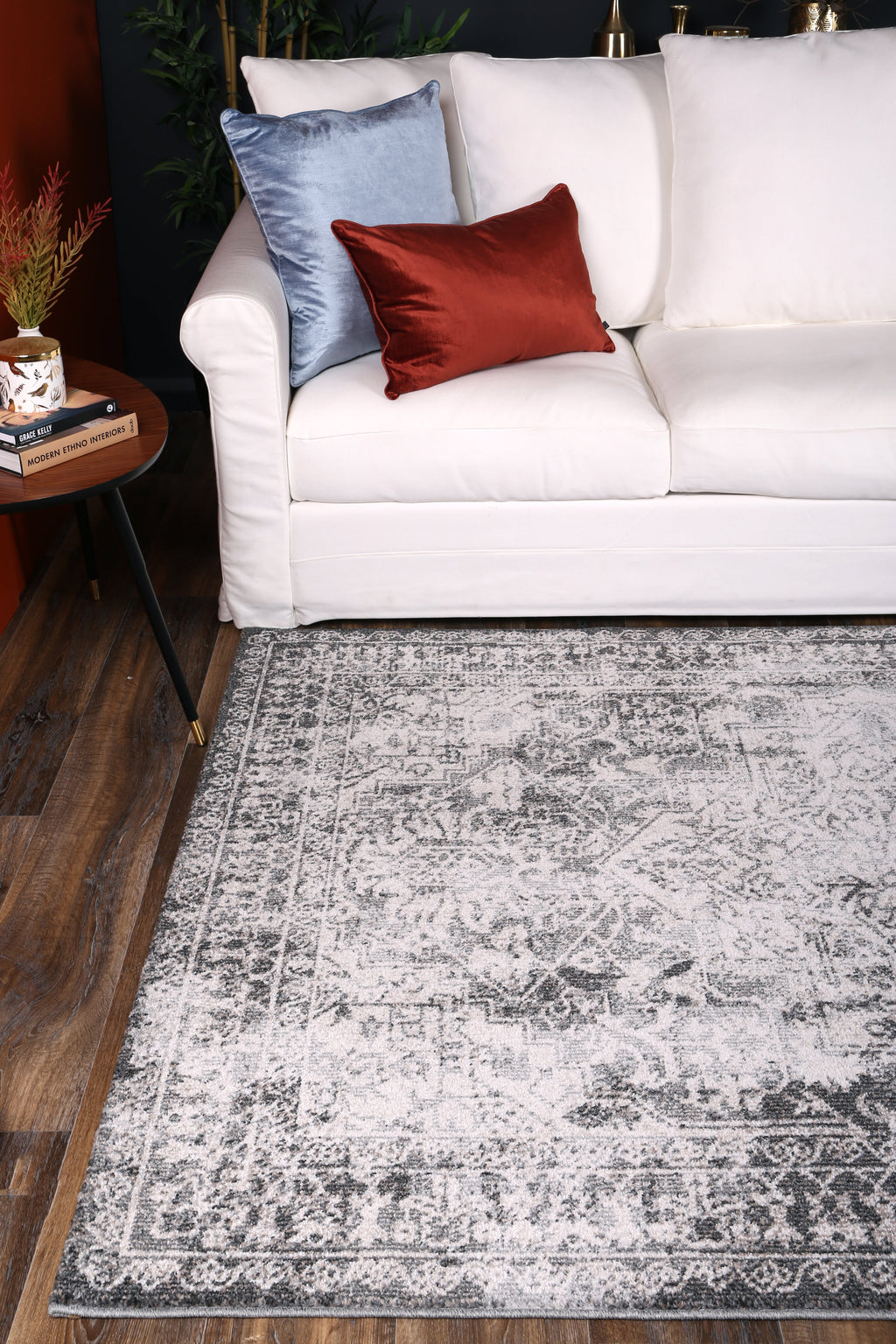 Salsa Carine Ivory & Grey Transitional Rug - SALS08 styled with furniture