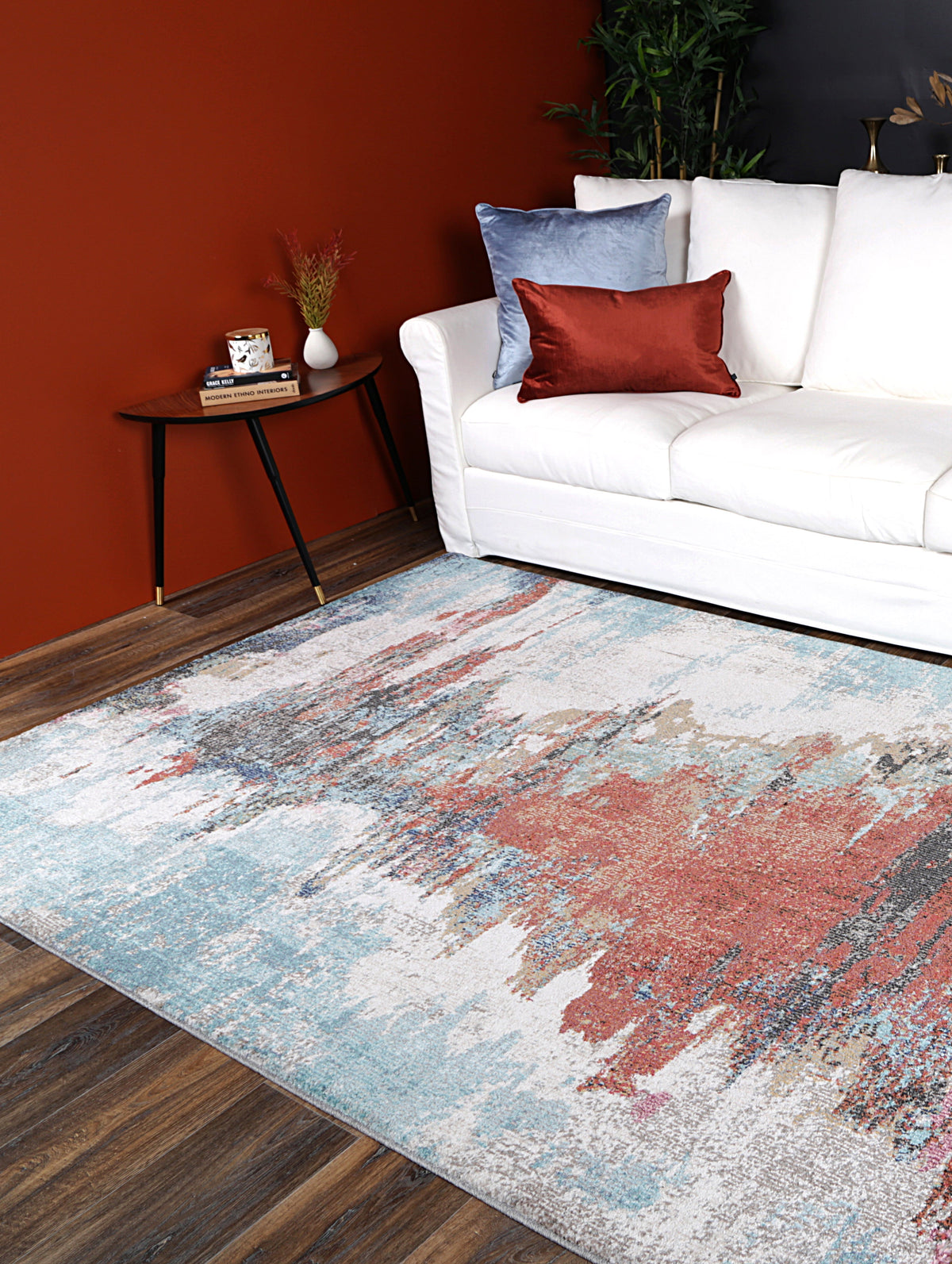 Salsa Jorge Blue & Terracotta Abstract Rug - SALS10 – view 4