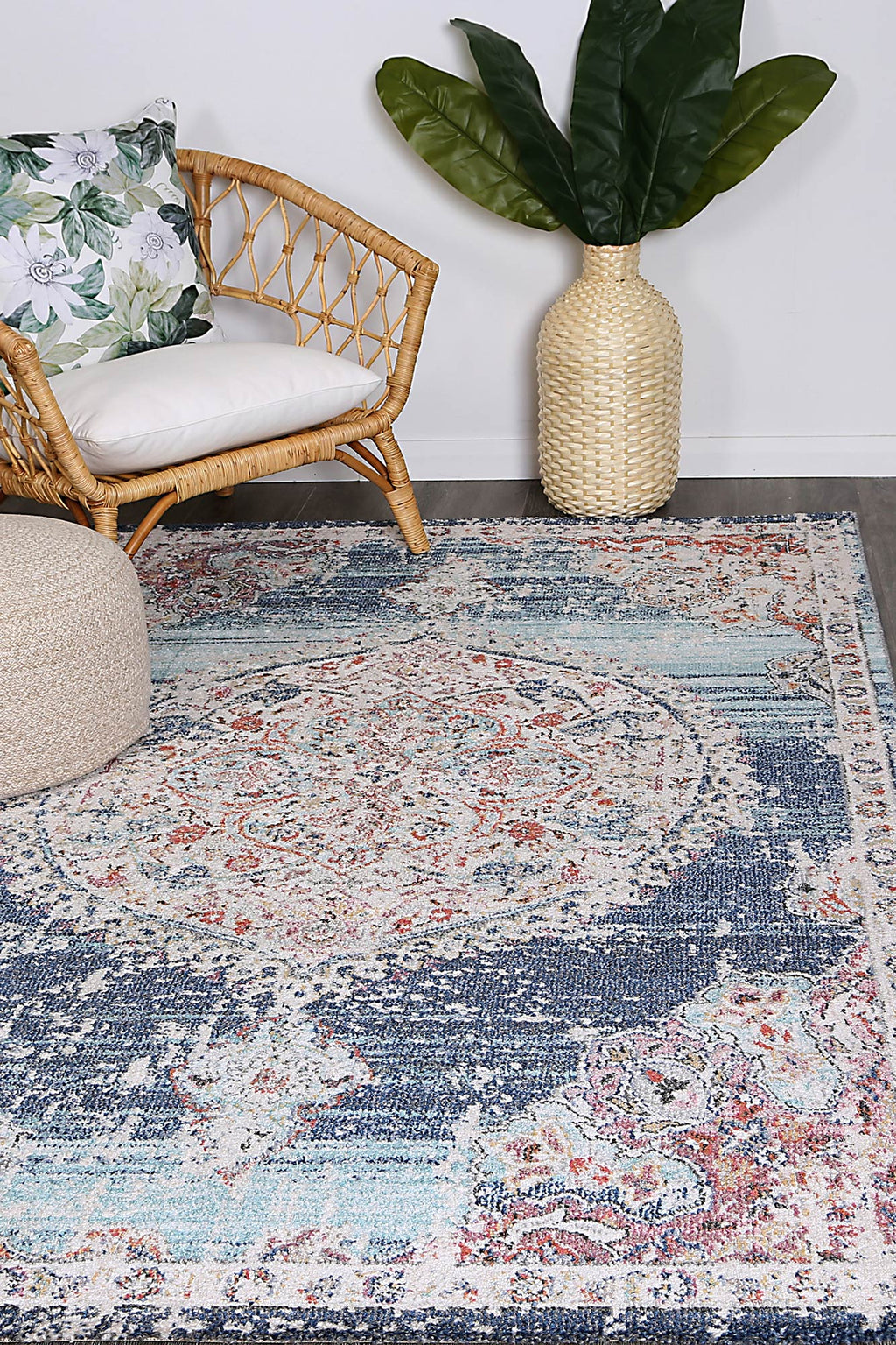 Salsa Hollow Medallion Transitional Navy & Multi Rug - 20042 035 styled with furniture