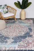 Salsa Hollow Medallion Transitional Navy & Multi Rug - 20042 035 styled with furniture