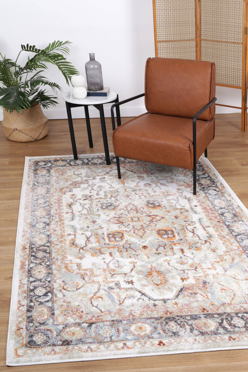 Santa Fe Morelia Vintage Cream Rug - Sant08 styled with furniture