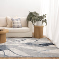 Santana Rhythm Grey Blue Rug - SANTA07 styled with furniture