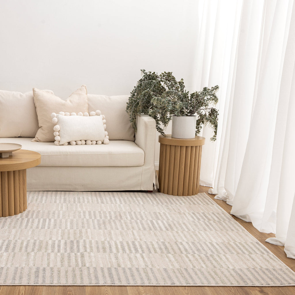 Santana Lines Neutral Rug - SANTA08 styled with furniture