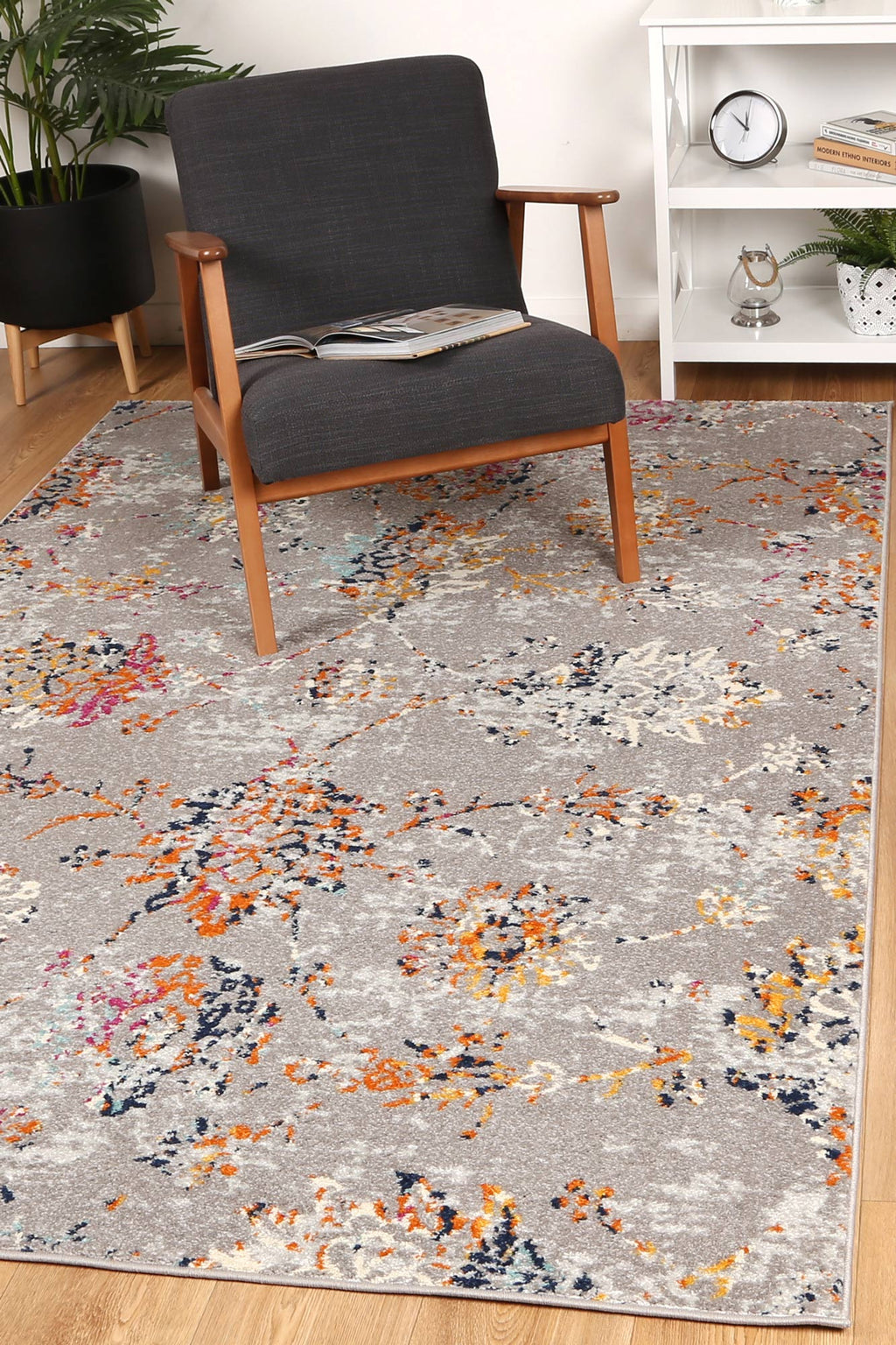 Sicily Catina Grey & Multi Contemporary Rug - 01 styled with furniture