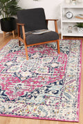 Sicily Carleone Pink & Blue Transitional Rug - 08 styled with furniture