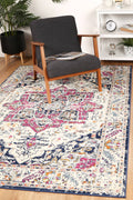Sicily Nicosia Navy & Pink Transitional Rug - 09 styled with furniture