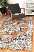 Sicily Messina Orange & Blue Transitional Rug - 12 styled with furniture