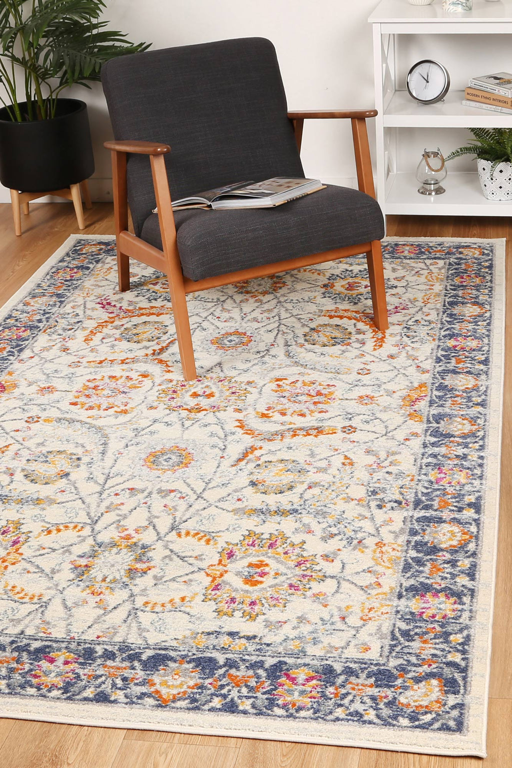 Sicily Mortilli Blue & Yellow Transitional Rug - 18 styled with furniture