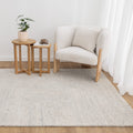 Seren Silver Modern Wool Rug styled with furniture