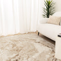 Halo SKY64 Beige Marble Abstract Rug styled with furniture