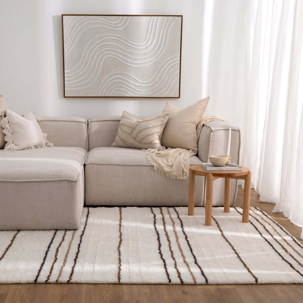 Highlands Beige Stripe Wool Rug detail