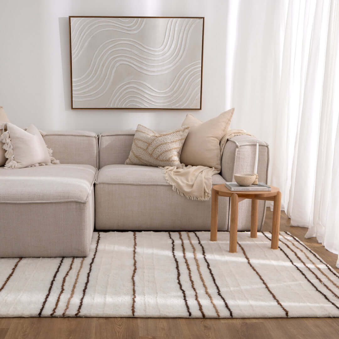 Highlands Beige Stripe Wool Rug detail