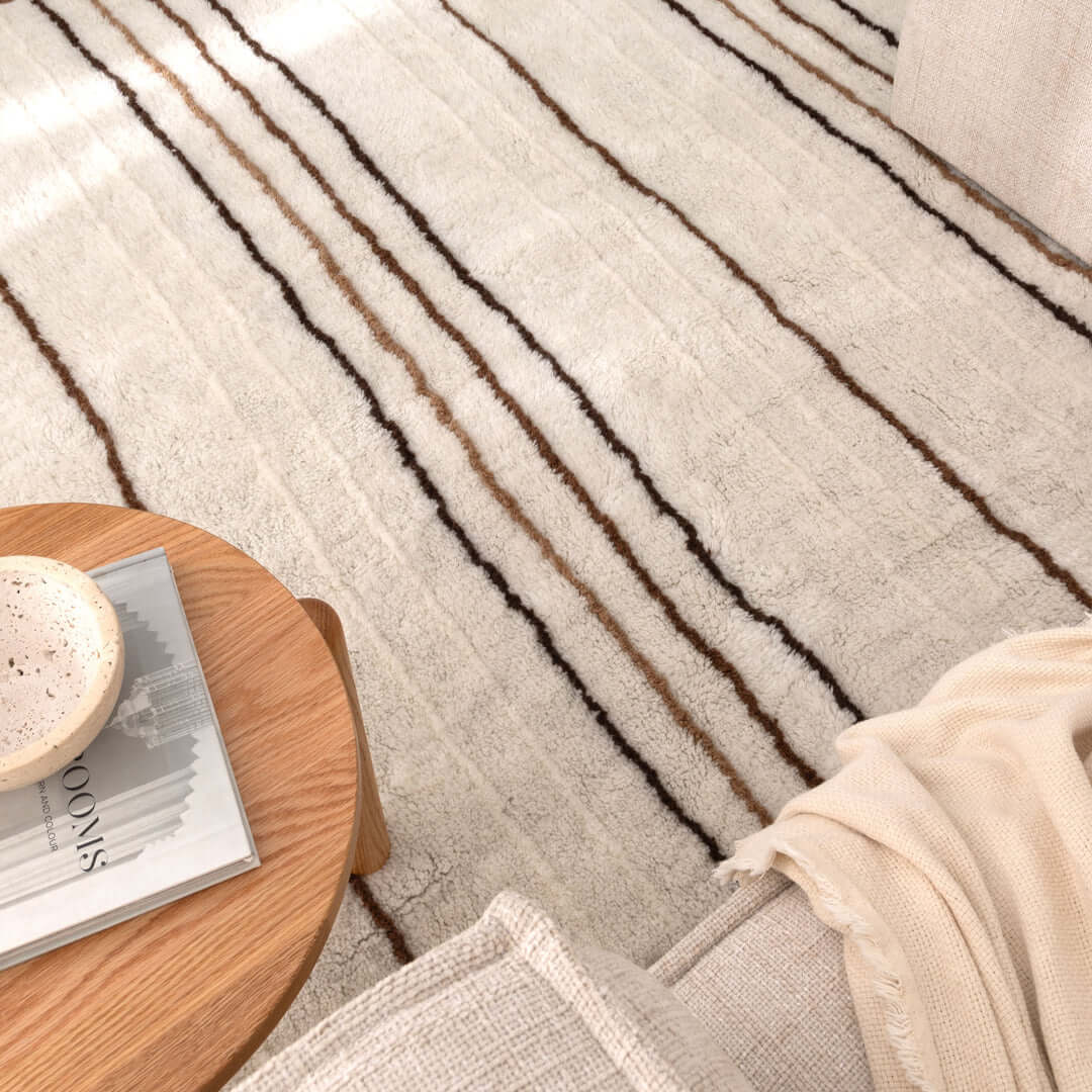 Highlands Beige Stripe Wool Rug lifestyle view