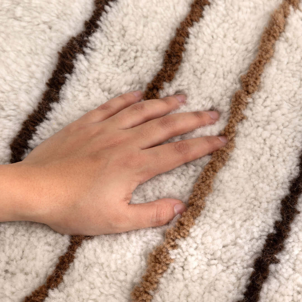 Highlands Beige Stripe Wool Rug close-up