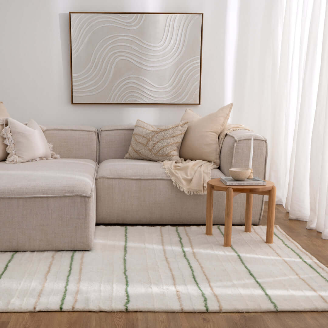 Highlands Olive Stripe Wool Rug detail