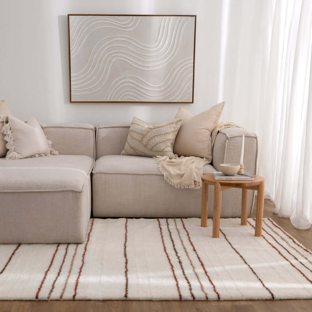 Highlands Terracotta Stripe Wool Rug detail