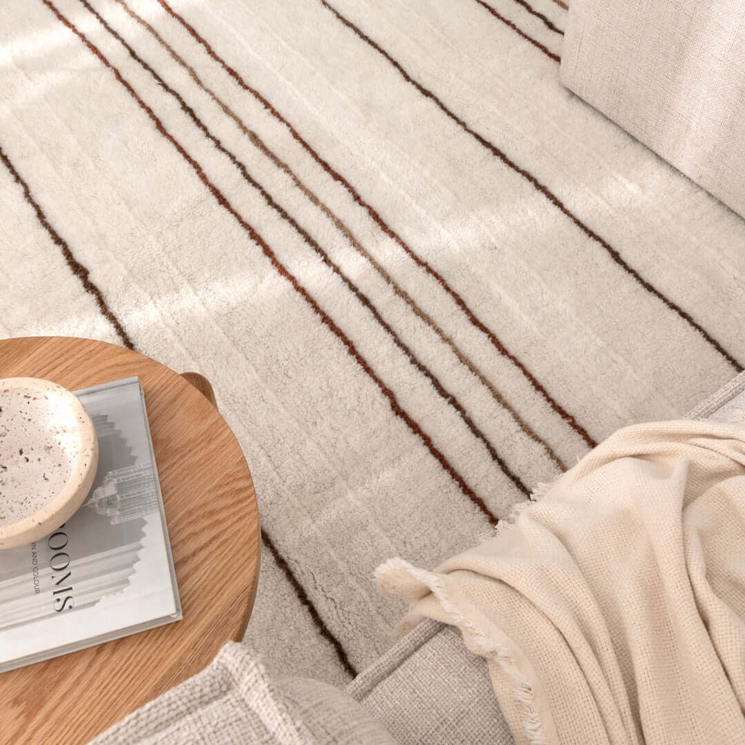 Highlands Terracotta Stripe Wool Rug lifestyle view