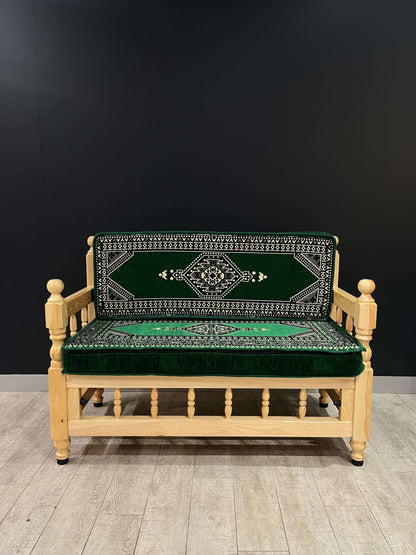 Sedir Double Chair- Green Palace MajlisBazaar G Rugs N Gifts-Sedir Double Chair- Green Palace MajlisSedir Double Chair Majlis Floor Cushions: a Turkish masterpiece of comfort and style. Crafted from solid wood and adorned with 100% cotton cushions filled