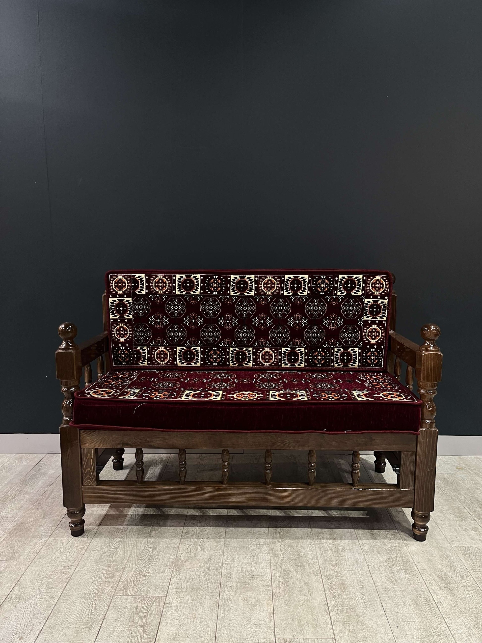 Sedir Double Chair- Maroon Diamond MajlisBazaar G Rugs N Gifts-Sedir Double Chair- Maroon Diamond MajlisSedir Double Chair Majlis Floor Cushions: a Turkish masterpiece of comfort and style. Crafted from solid wood and adorned with 100% cotton cushions fil