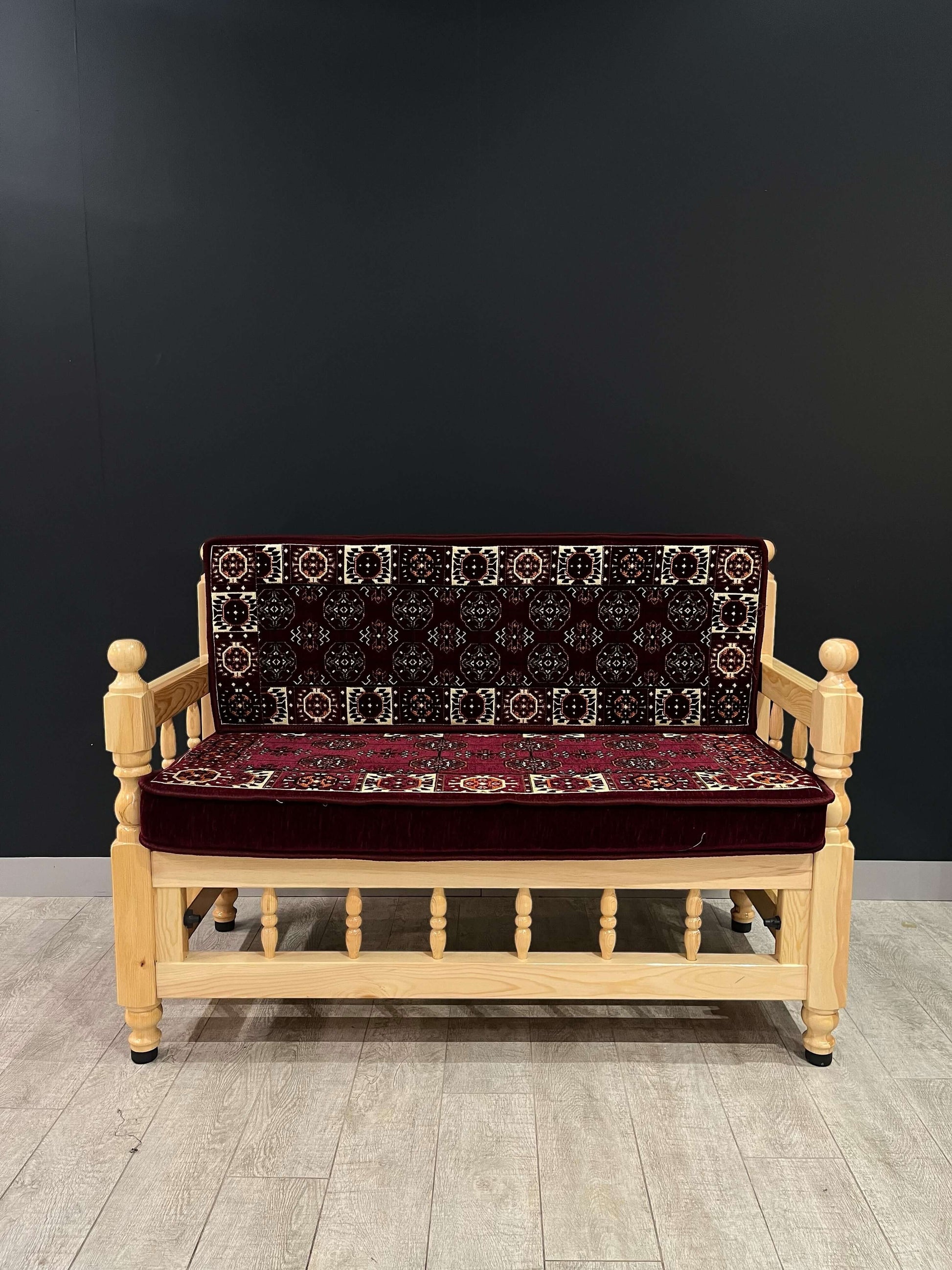 Sedir Double Chair- Maroon Diamond MajlisBazaar G Rugs N Gifts-Sedir Double Chair- Maroon Diamond MajlisSedir Double Chair Majlis Floor Cushions: a Turkish masterpiece of comfort and style. Crafted from solid wood and adorned with 100% cotton cushions fil