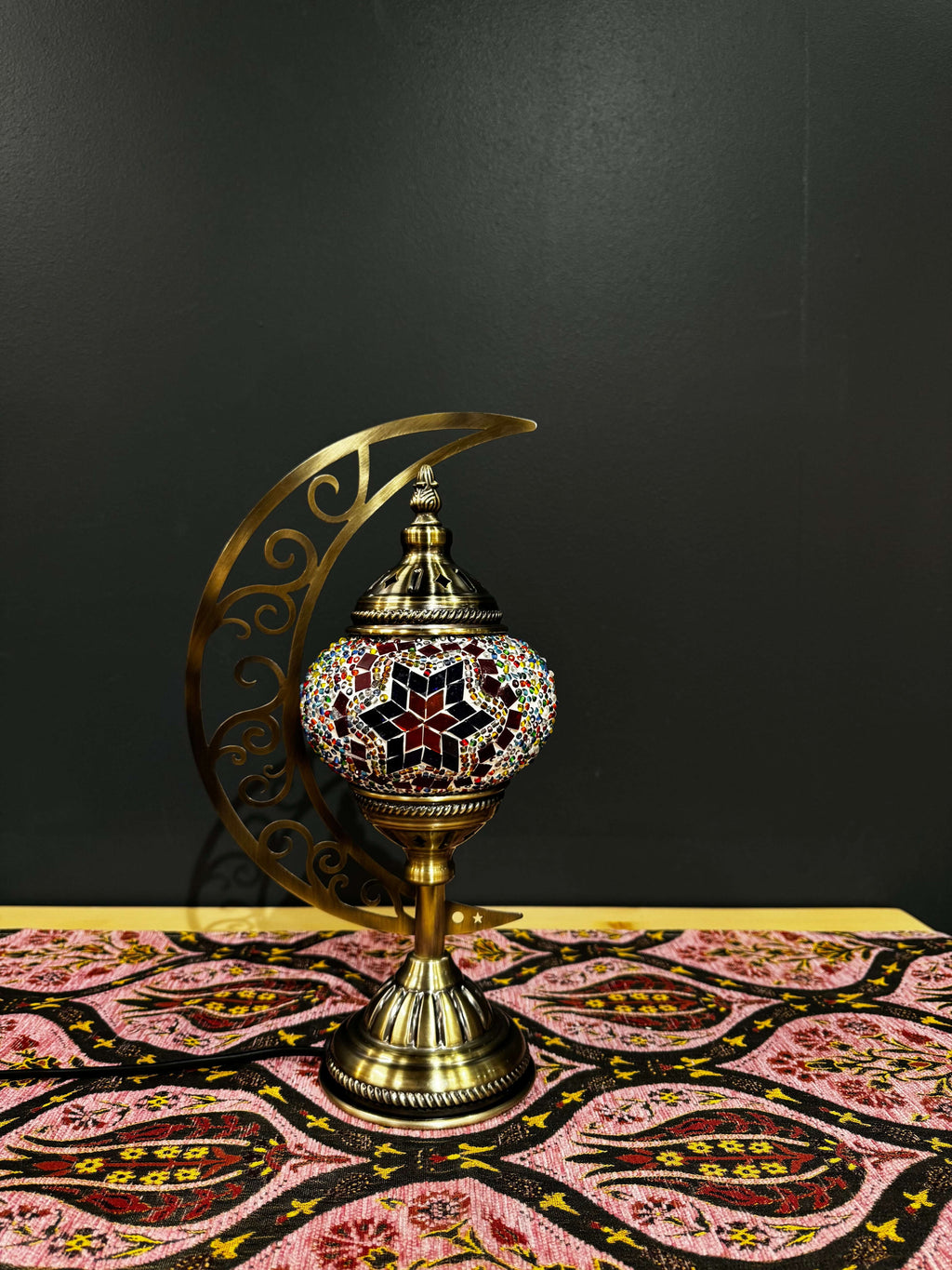 Radiant Starburst Turkish Mosaic Lamp - Crescent Moon Design