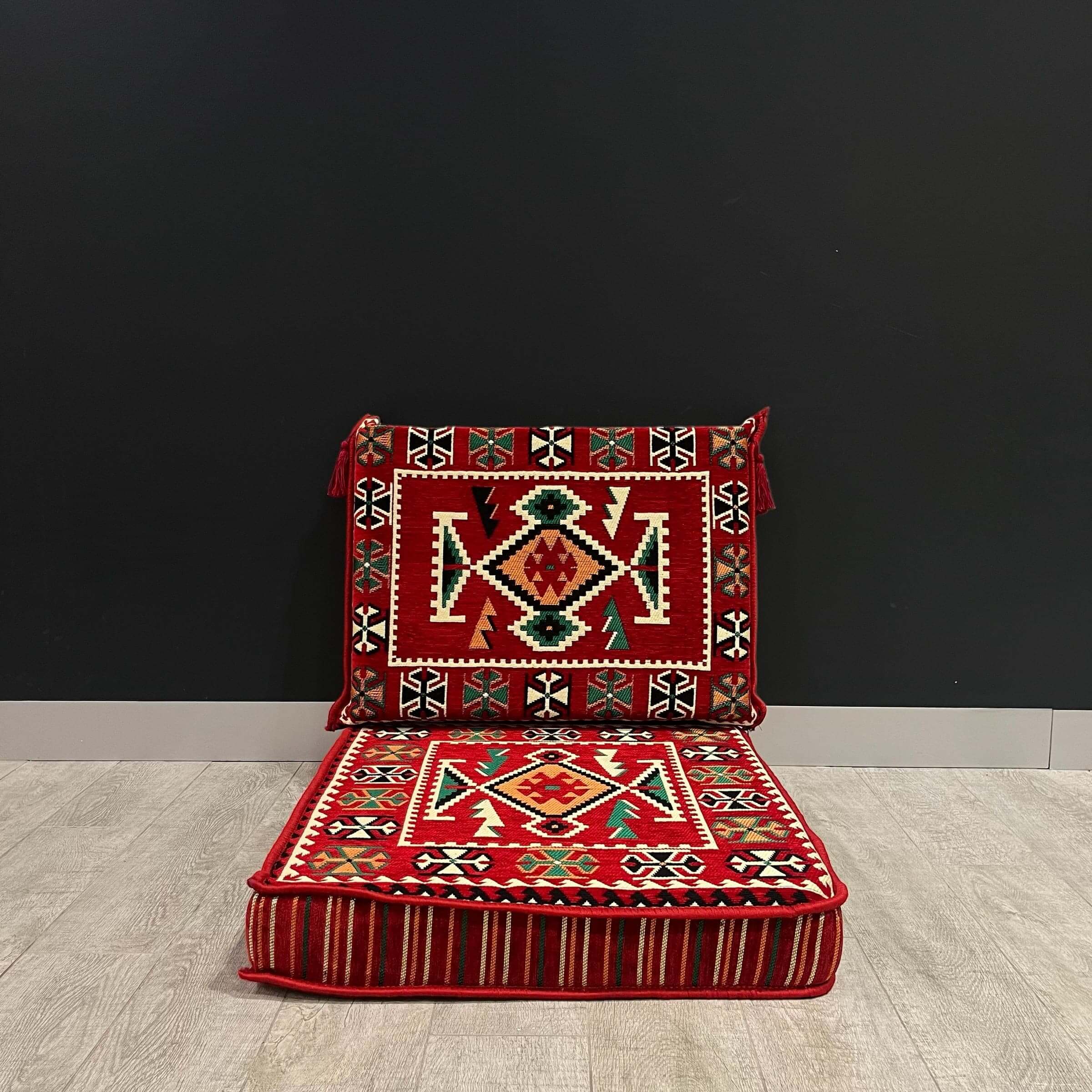 Single Floor Cushions & Majlis Red Pattern Orange