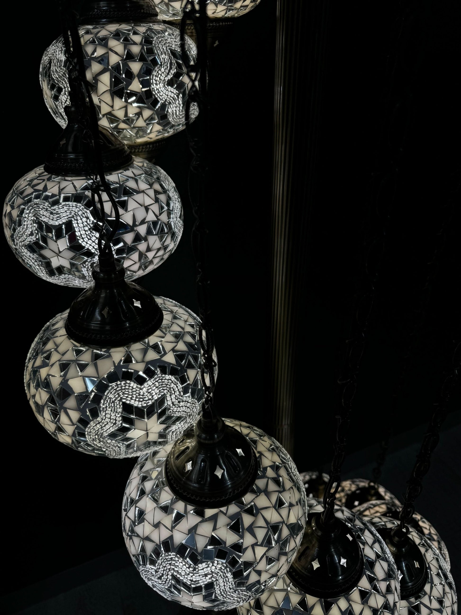 Spiral Grandeur Mosaic Floor Lamp 11 pieces-Add charm and elegance to your space with the Spiral Grandeur Mosaic Floor Lamp. Featuring 11 handcrafted mosaic globes on a brass stand, this Turkish lamp is perfect for enhancing any decor-Bazaar G Rugs N Gift