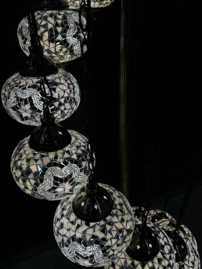 Spiral Grandeur Mosaic Floor Lamp 11 pieces-Add charm and elegance to your space with the Spiral Grandeur Mosaic Floor Lamp. Featuring 11 handcrafted mosaic globes on a brass stand, this Turkish lamp is perfect for enhancing any decor-Bazaar G Rugs N Gift