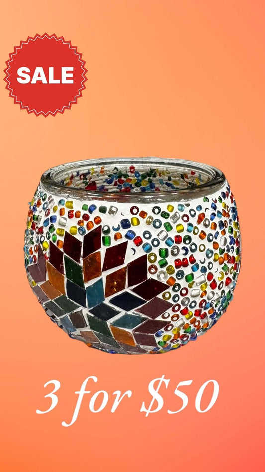 Starburst Glow Mosaic Candle Holder-Illuminate your space with the Starburst Glow Mosaic Candle Holder. A perfect touch of elegance and color. Buy 3 for $50 today!-Bazaar G Rugs N Gifts