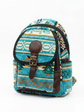 Boho Woven Backpack: Blue Geometric Bag