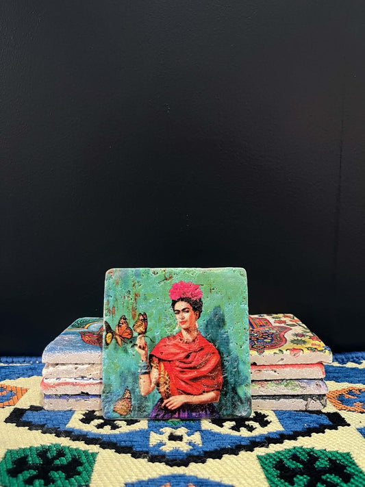 Stone Coaster Frida Vintage-A captivating blend of ancient charm and artistic elegance. Crafted from genuine vintage stone, this coaster showcases the iconic Frida Kahlo design, adding a touch of timeless mystique to your space. Sealed for durability, it'