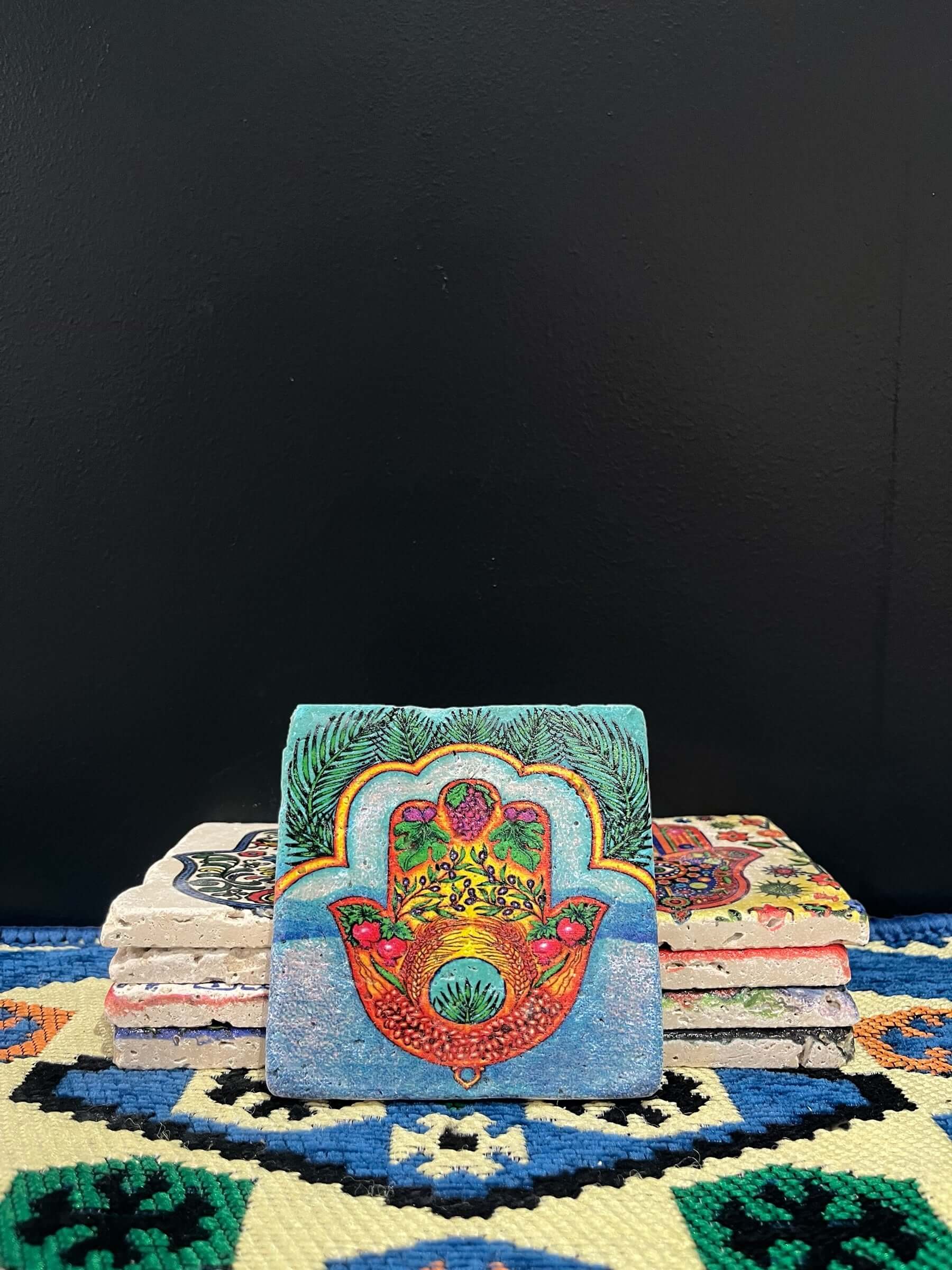 Stone Coaster Hamsa Hand Ocean