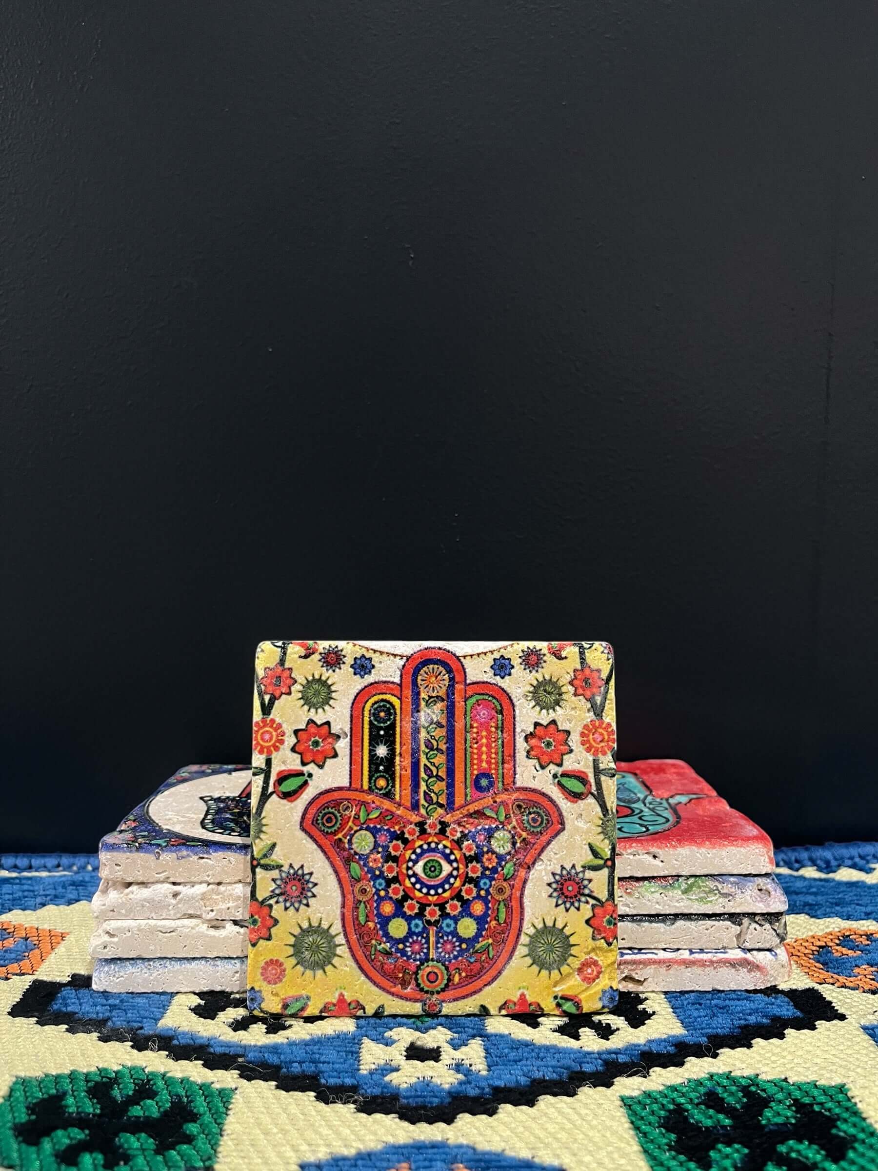 Stone Coaster Hamsa Hand Rainbow