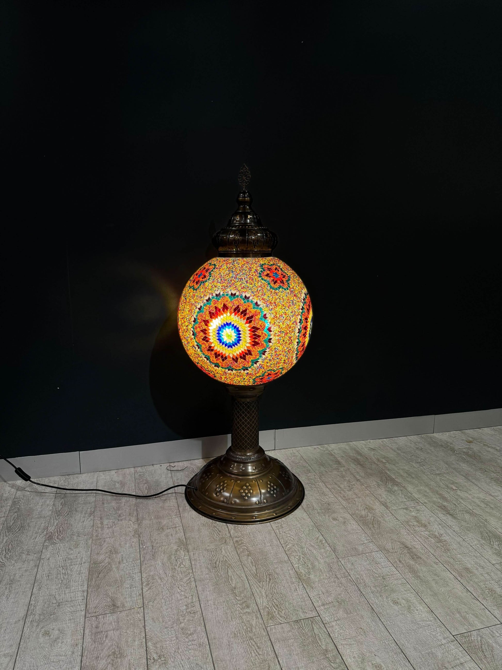 Sultan’s Majestic Radiance 50cm Handmade Mosaic Floor Lamp-Add royal elegance to your space with the Sultan’s Majestic Radiance 50cm Handmade Mosaic Floor Lamp. Featuring a handcrafted mosaic globe and a luxurious brass base, it’s a true masterpiece of Tu