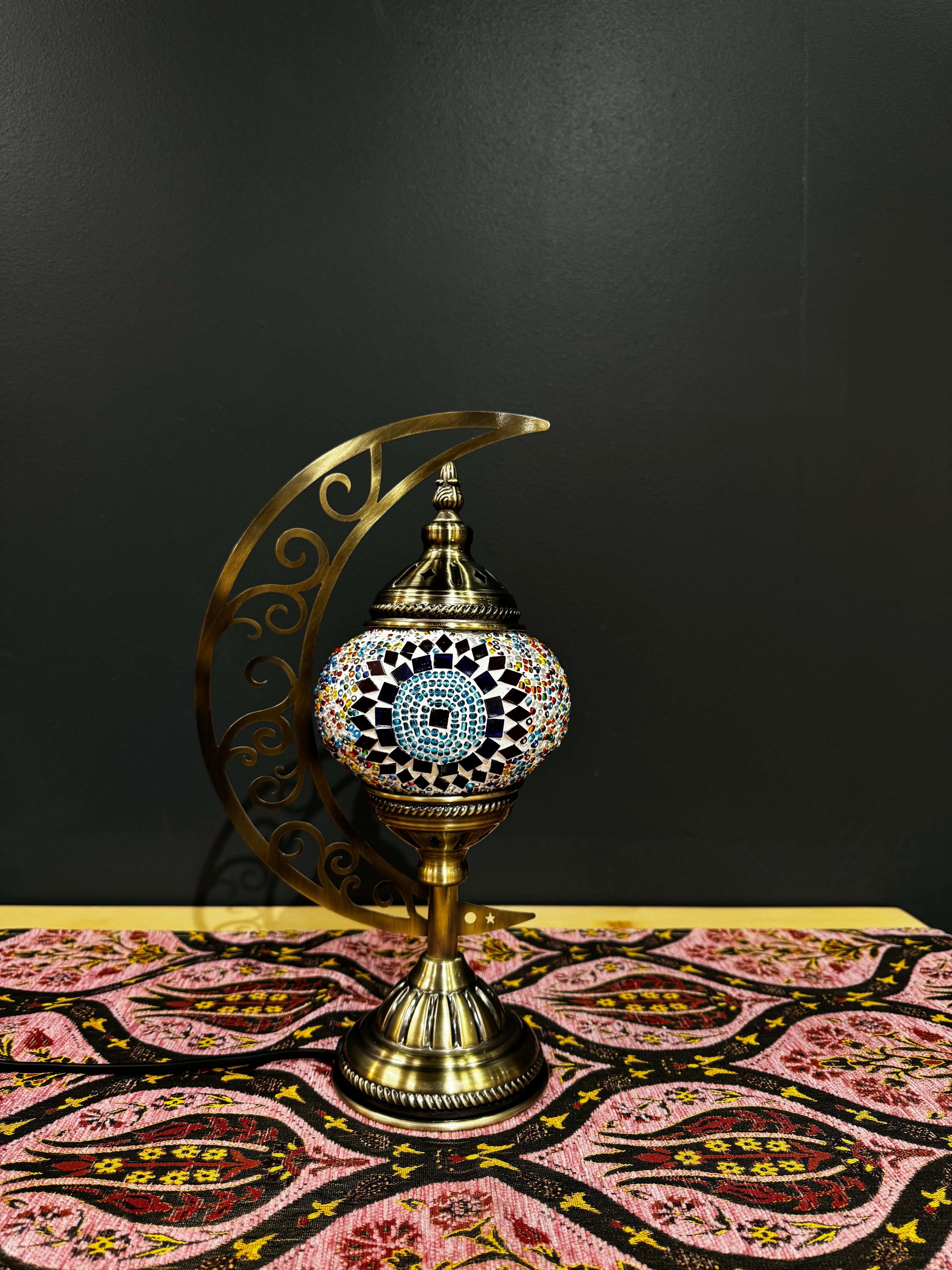 Sunburst Circle Turkish Mosaic Lamp - Crescent Moon Design