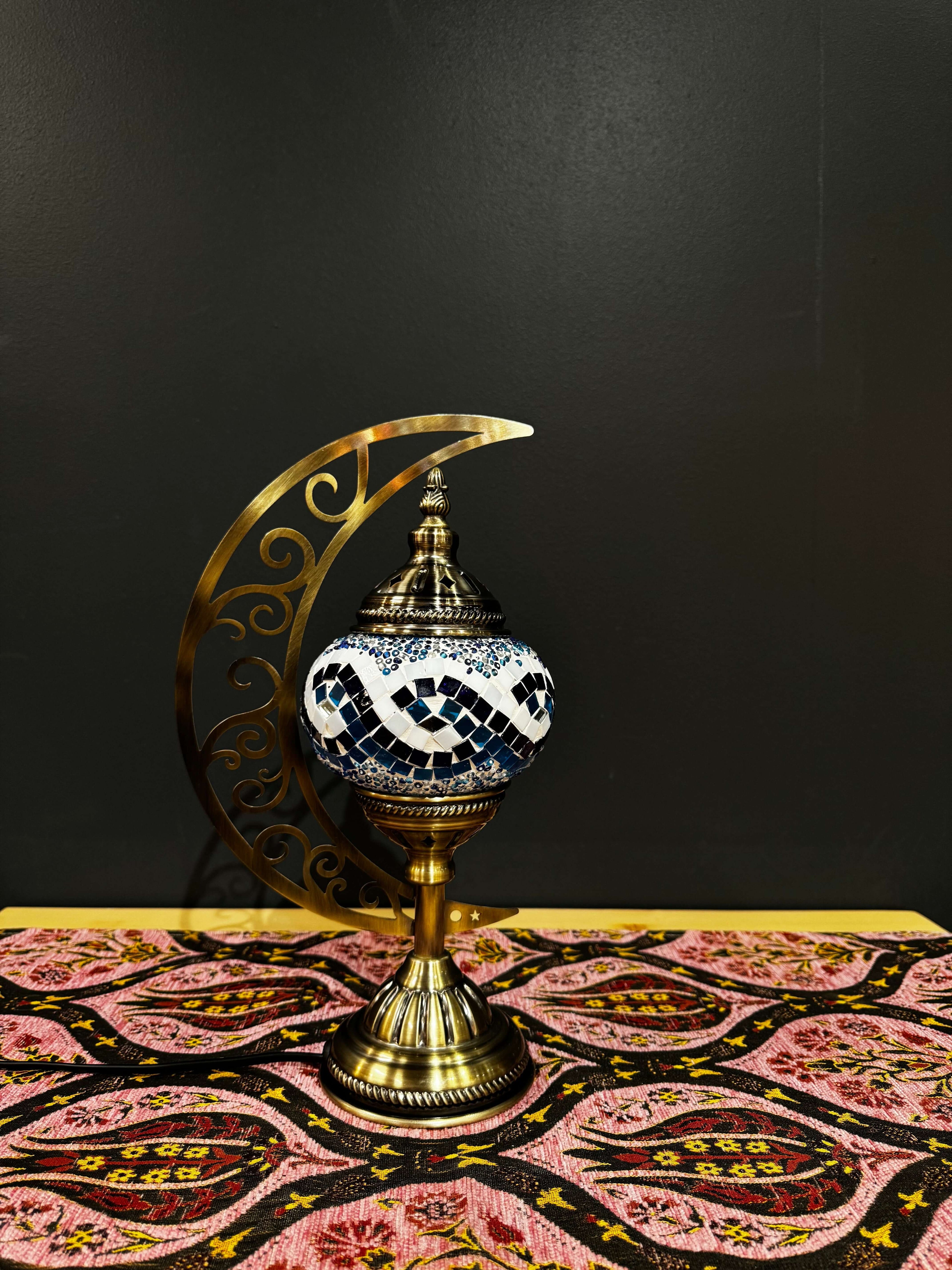 Sunrise Wave Turkish Mosaic Lamp - Crescent Moon Design