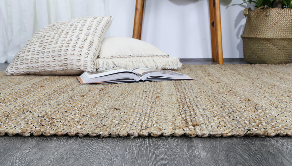 Taj Natural Basket Weave Black Jute Rug – view 5