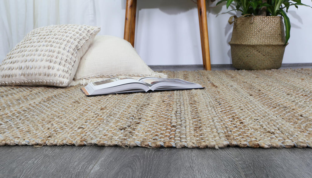 Taj Blue Natural Basket Weave Jute Rug – view 5