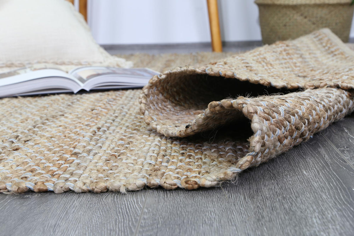 Taj Blue Natural Basket Weave Jute Rug – view 7