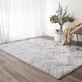 Tender Chevron Silver Shag Rug styled with furniture