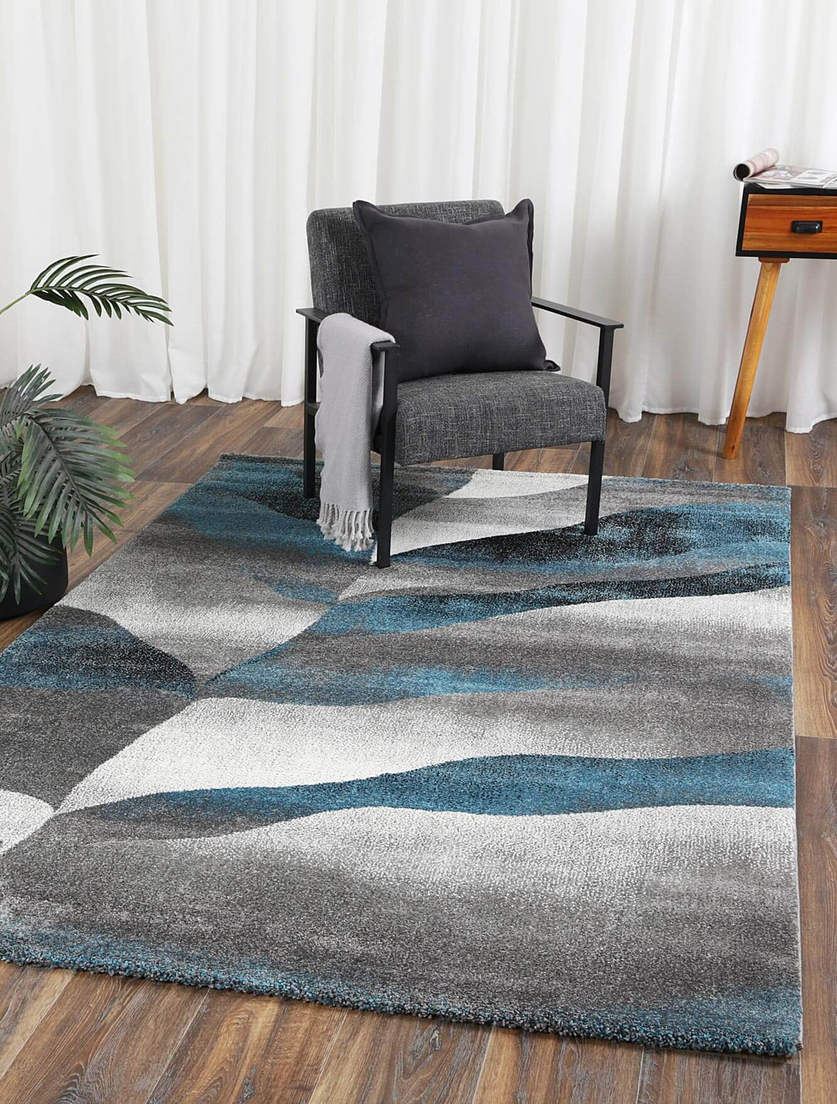 Tiffany TIFF15 Blue Grey Geometric Plush Rug - detail 5