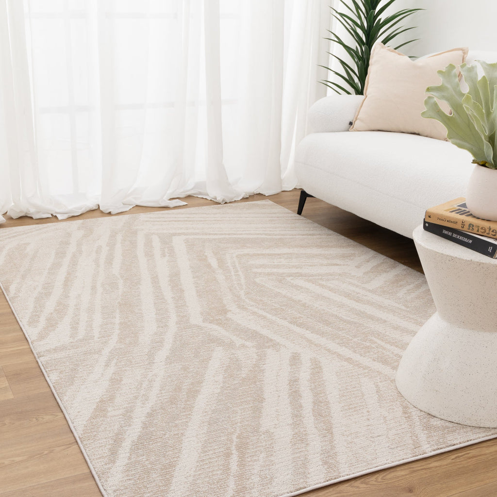 Toscana Geo Lines Beige Cream Rug - TOS1 styled with furniture