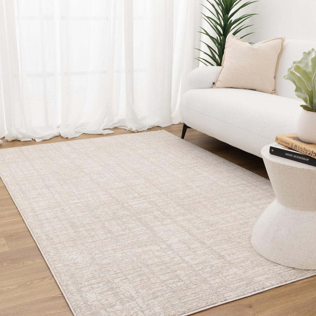 Toscana Distressed Lines Grey Beige Rug - TOS4 styled with furniture
