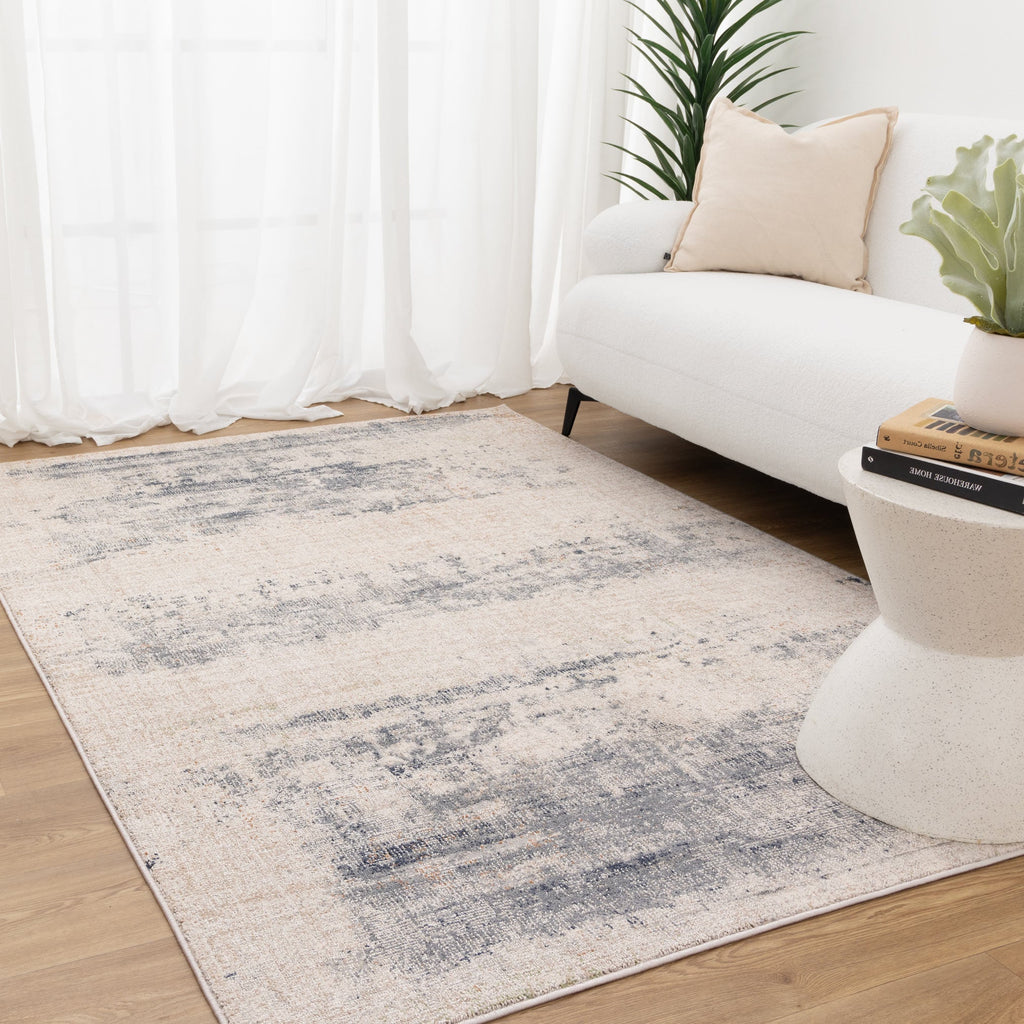 Toscana Distressed Splash Beige Blue Rug TOS5 styled with furniture