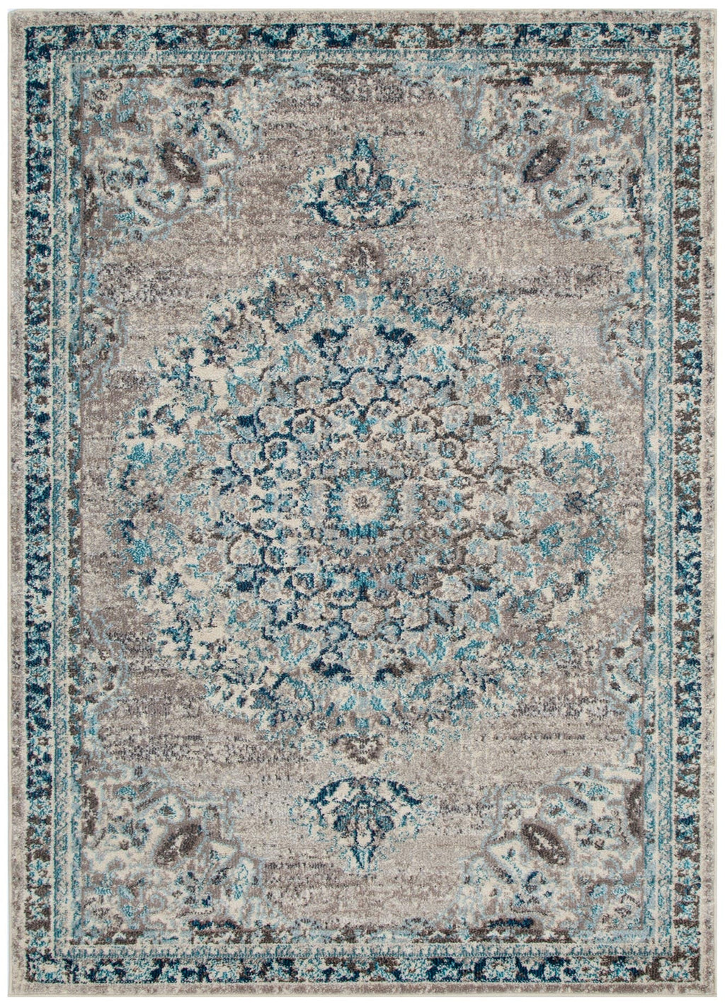 Tulin Cream Blue Traditional Rug - TULI22 full product view
