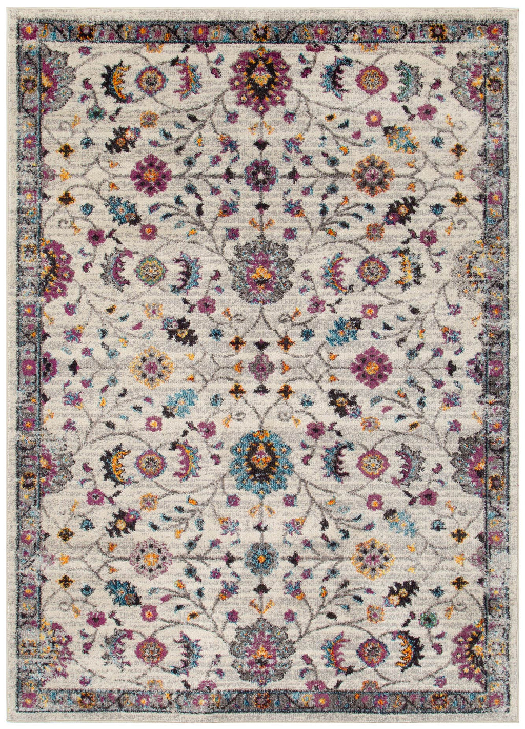 Tulin Cream Multicolour Floral Rug - TULI23 full product view