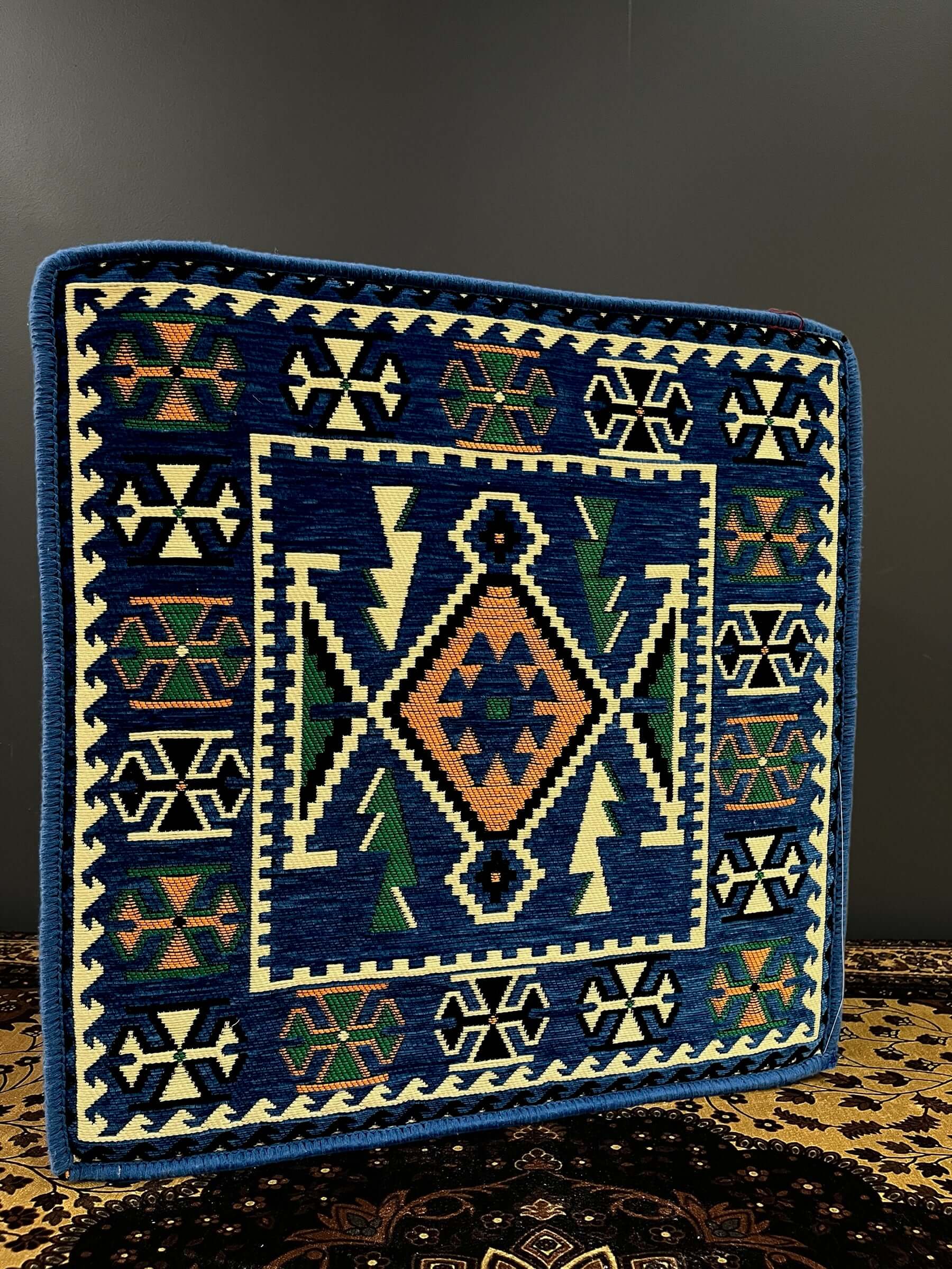 Ottoman Authentic Floor Cushion (Blue Pattern Orange)    