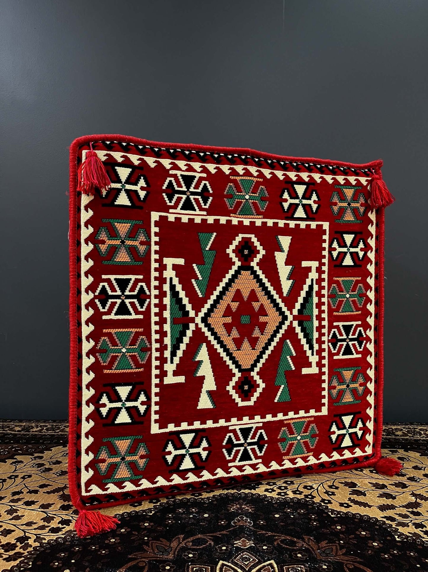 Ottoman Authentic Floor Cushion (Red with green & orange)