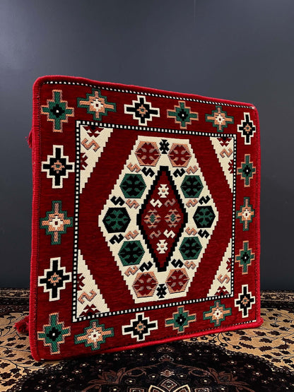 Ottoman Authentic Floor Cushion (Red with green & orange)    